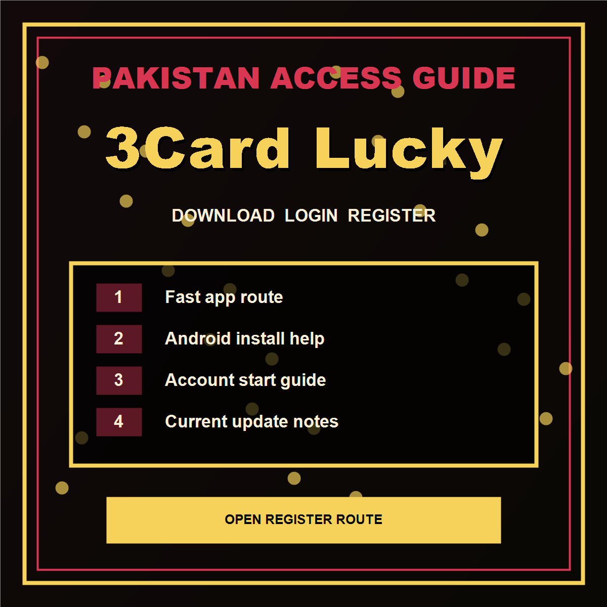 3Card Lucky Pakistan login and register route visual